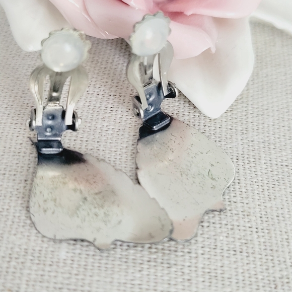 VINTAGE Sterling silver leaf clip on earrings - Picture 2 of 5